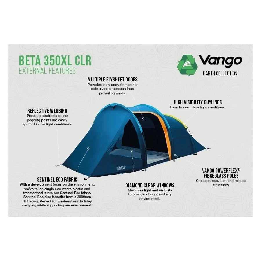 Vango Beta 350XL CLR / 3 Persoons Tent Blauw 3 Vango Beta 350XL CLR / 3 Persoons Tent Blauw - Afbeelding 3