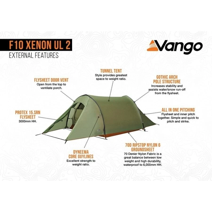 Vango F10 Xenon UL 2 / 2 Persoons Tent Groen 6 Vango F10 Xenon UL 2 / 2 Persoons Tent Groen - Afbeelding 6