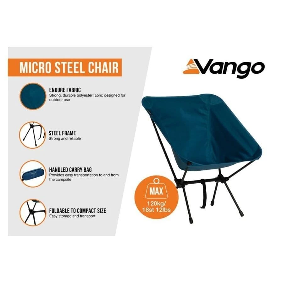 Vango Micro Steel Chair Lichtgewicht Stoel Blauw 2 Vango Micro Steel Chair Lichtgewicht Stoel Blauw - Afbeelding 2